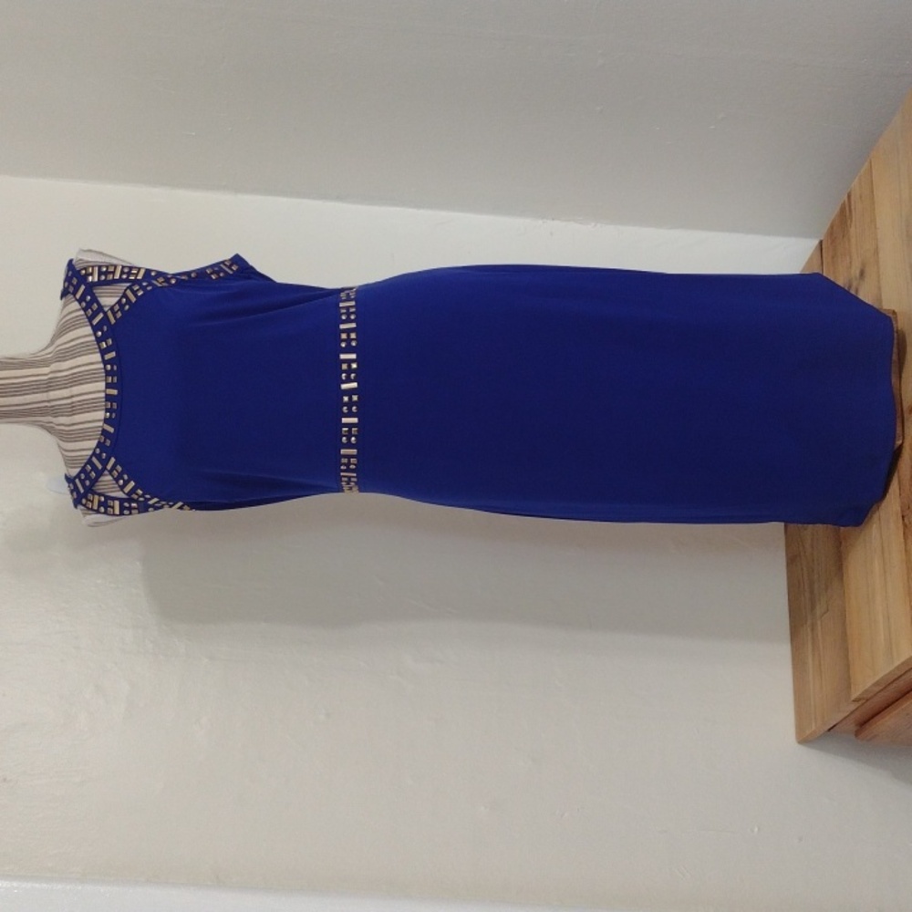 Sandria Vintage Royal Blue Studded Sleeveless Midi Dress Size 16